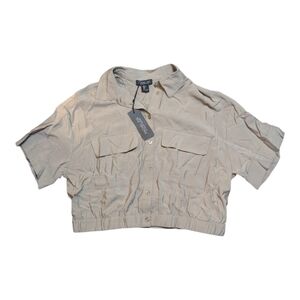 Rachel Zoe Light Tan Cropped Button-Up Shirt